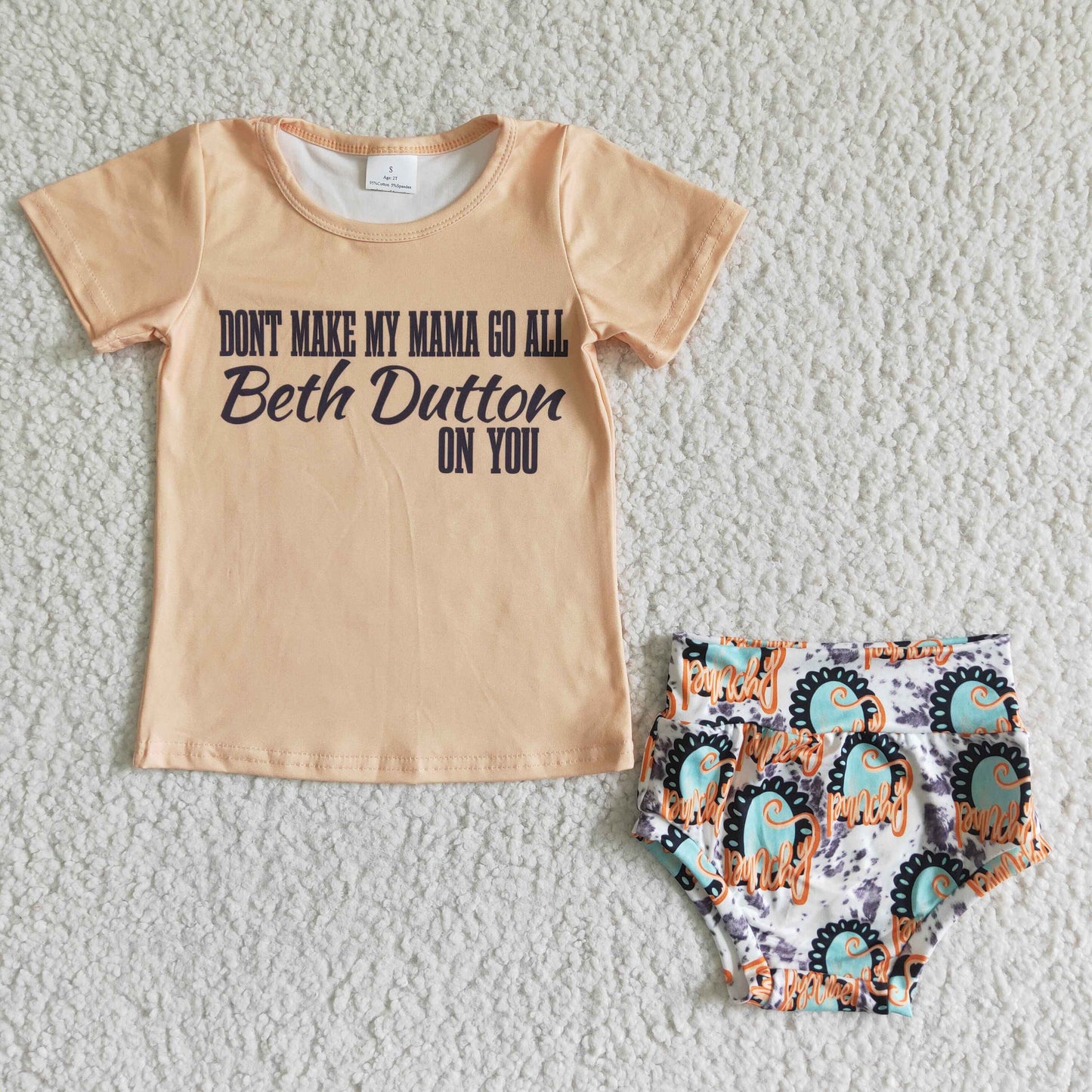 GBO0006 Alphabet yellow short-sleeved top with printed shorts