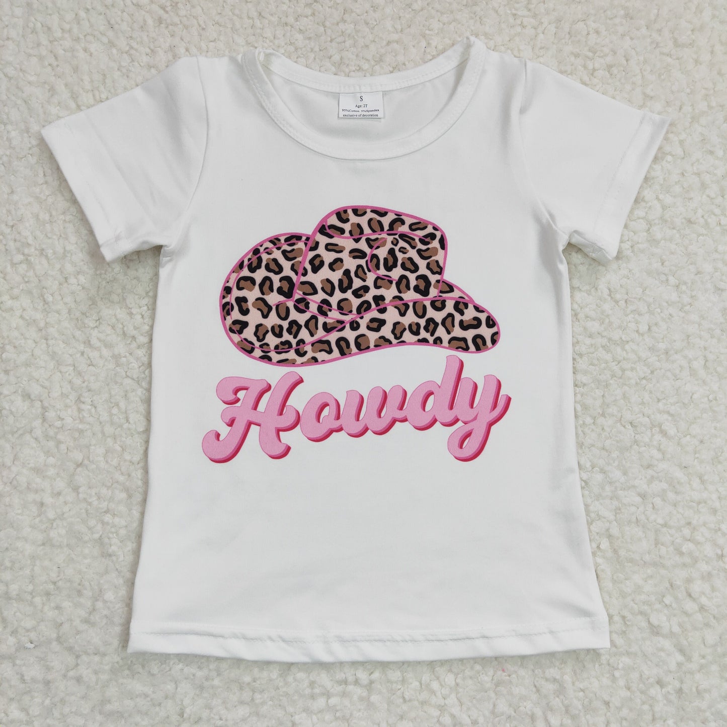 GT0138 New girl howdy leopard print hat white short-sleeved top