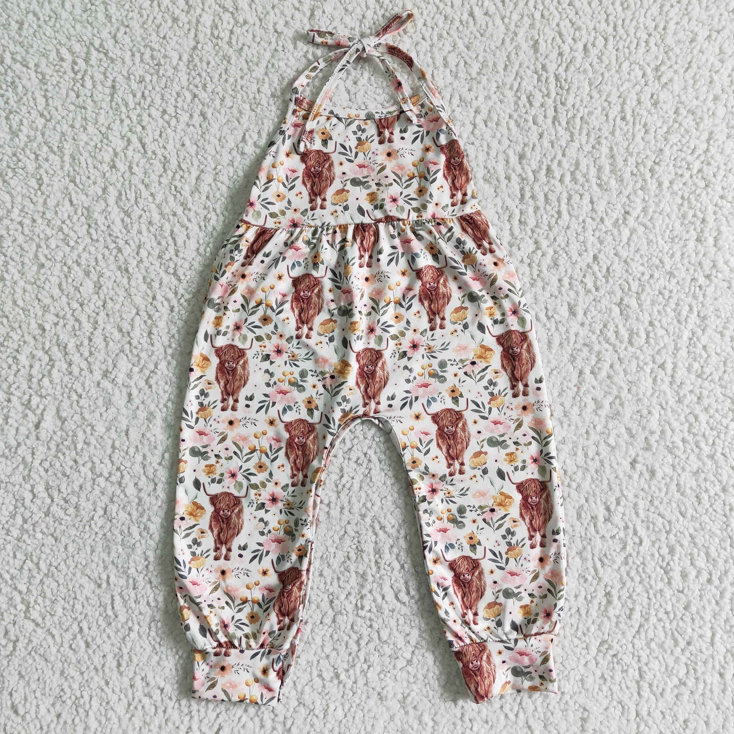 SR0042 Cow and Mountain Print Lace-Up Jumpsuit