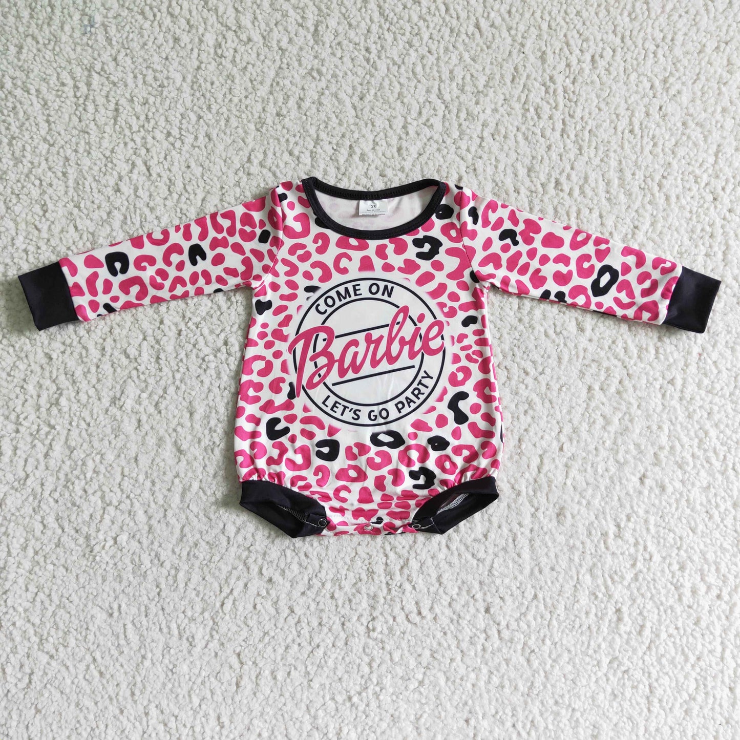 LR0023 Girls Barbie Pink Leopard Long Sleeve Bodysuit
