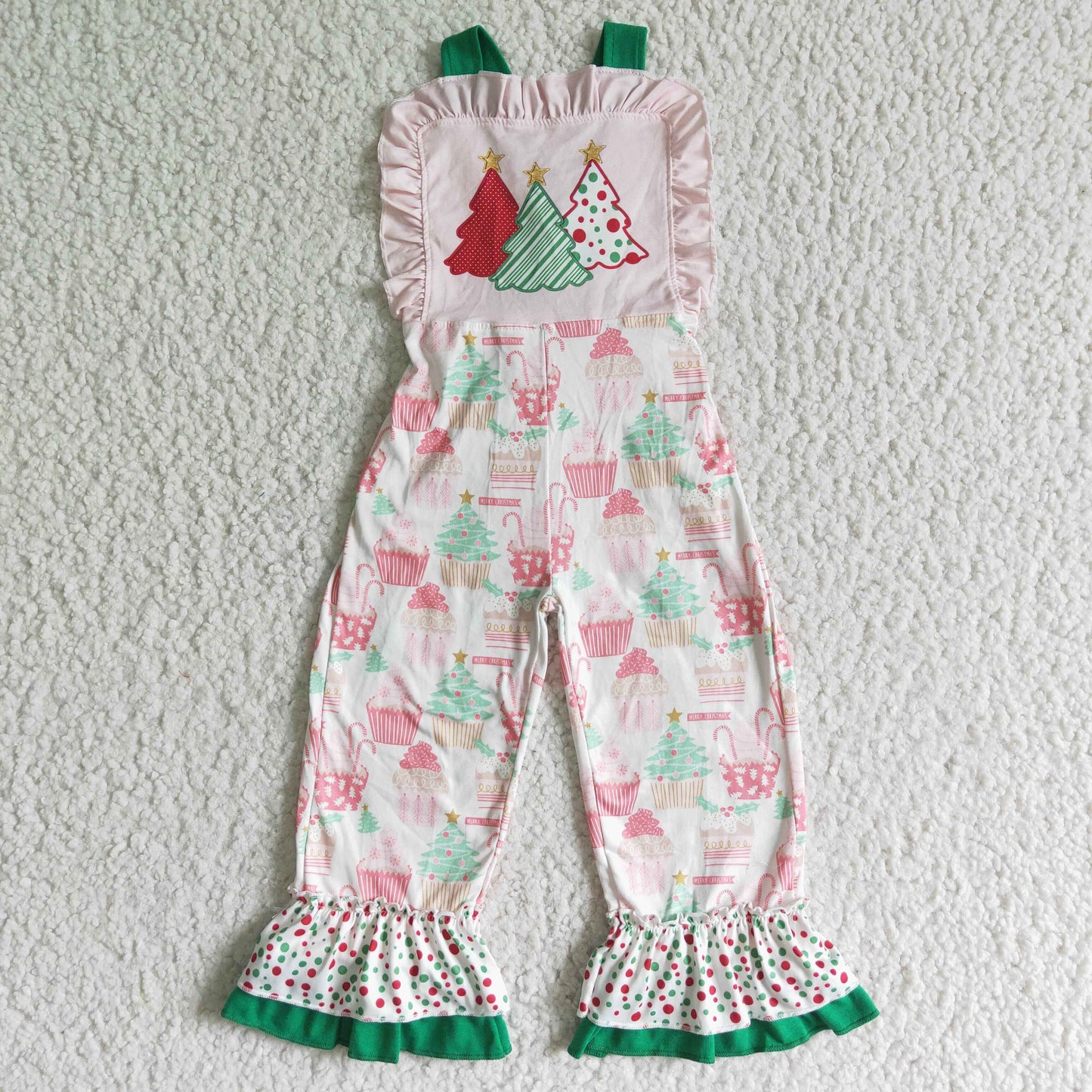 E4-26   Girls' Christmas Tree Print Bib Jumpsuit