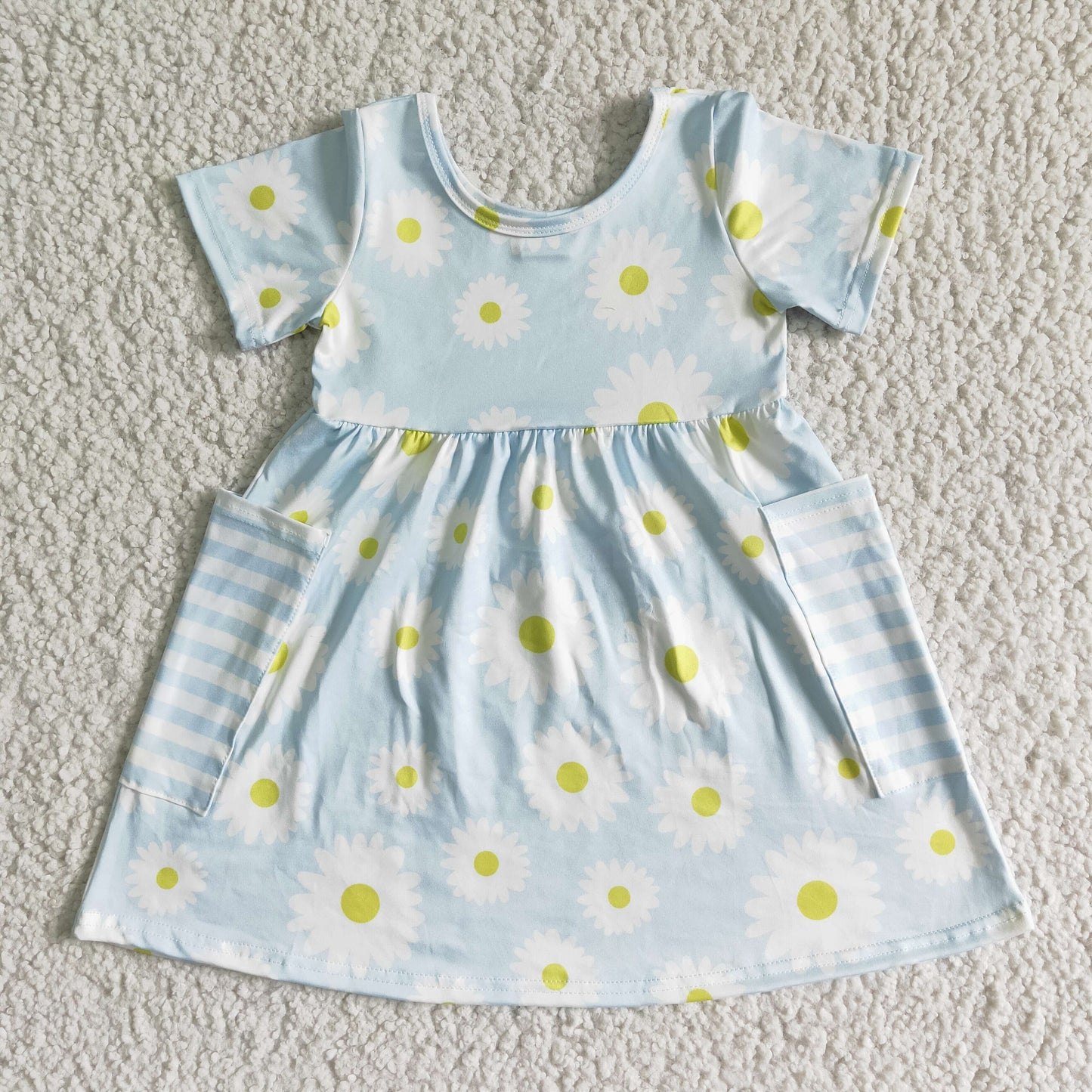 GSD0096  Girls' Daisy Print Pocket Short Sleeve Dress