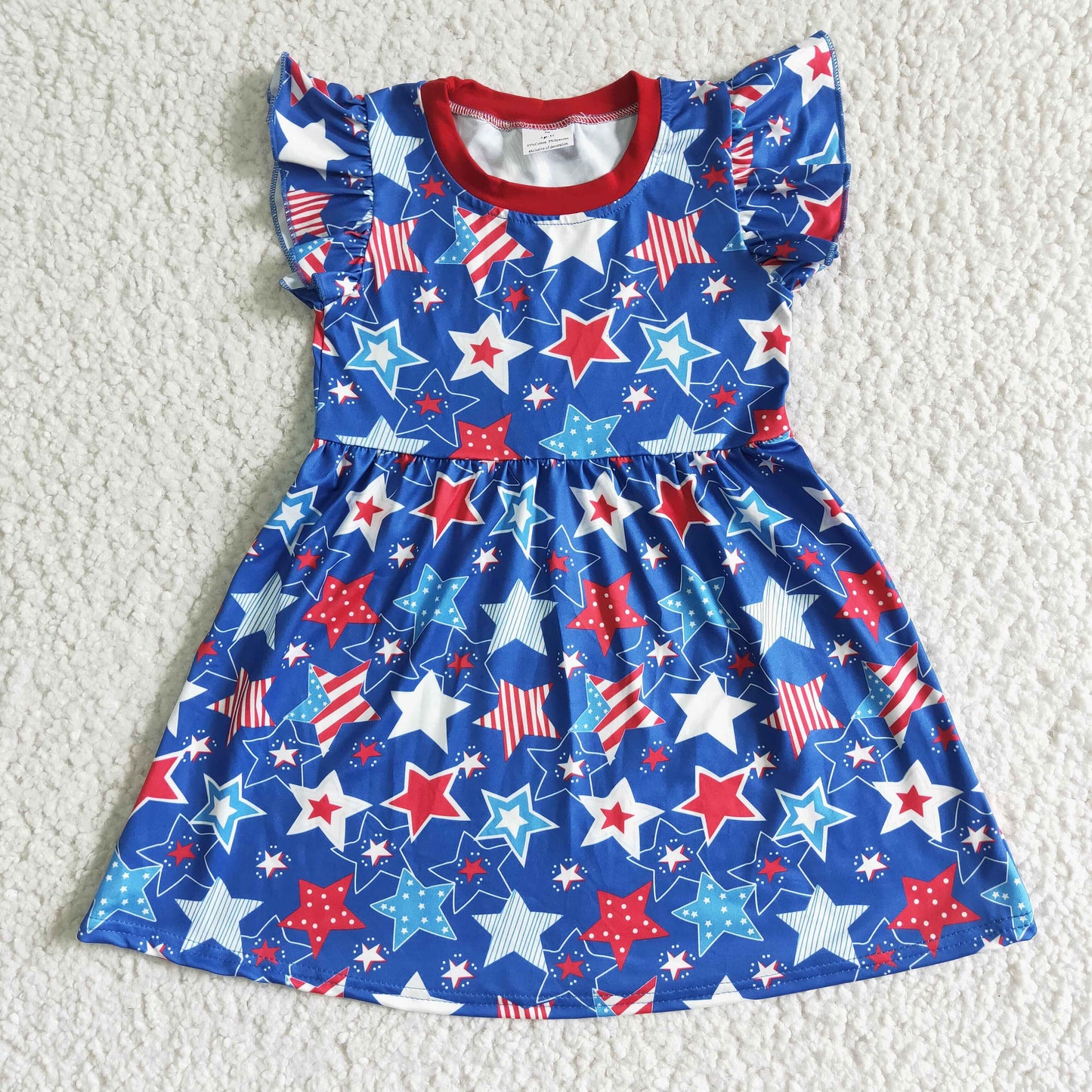 C11-9  Independence Day Costume Star Print Blue Short Sleeve Dress