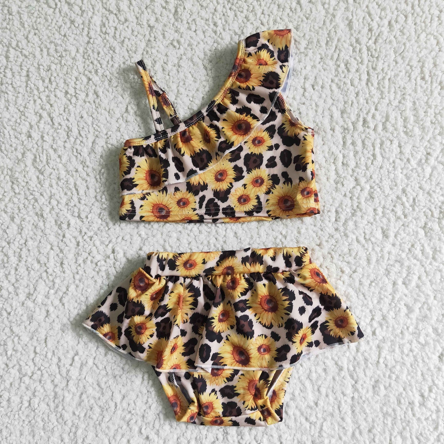 S0019 Sunflower print camisole top with shorts and swim trunks set