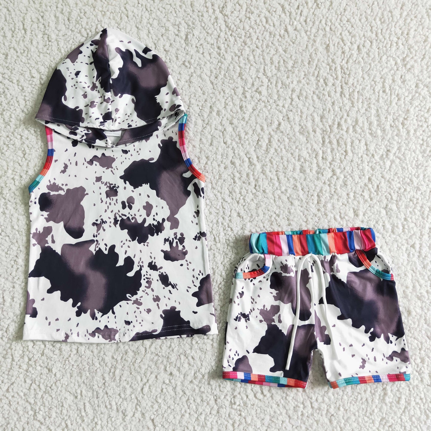 BSSO0050 Ink print print sleeveless hooded top with shorts