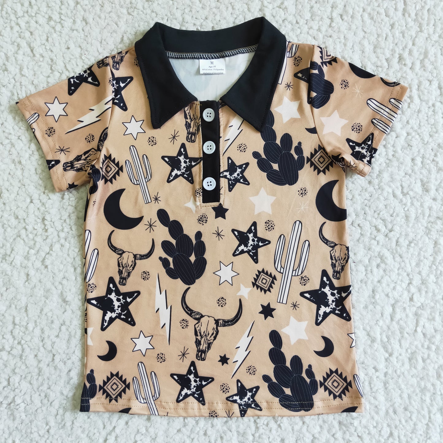 BT0019 Boys Western Cowboy Cactus Light Coffee POLO Shirt