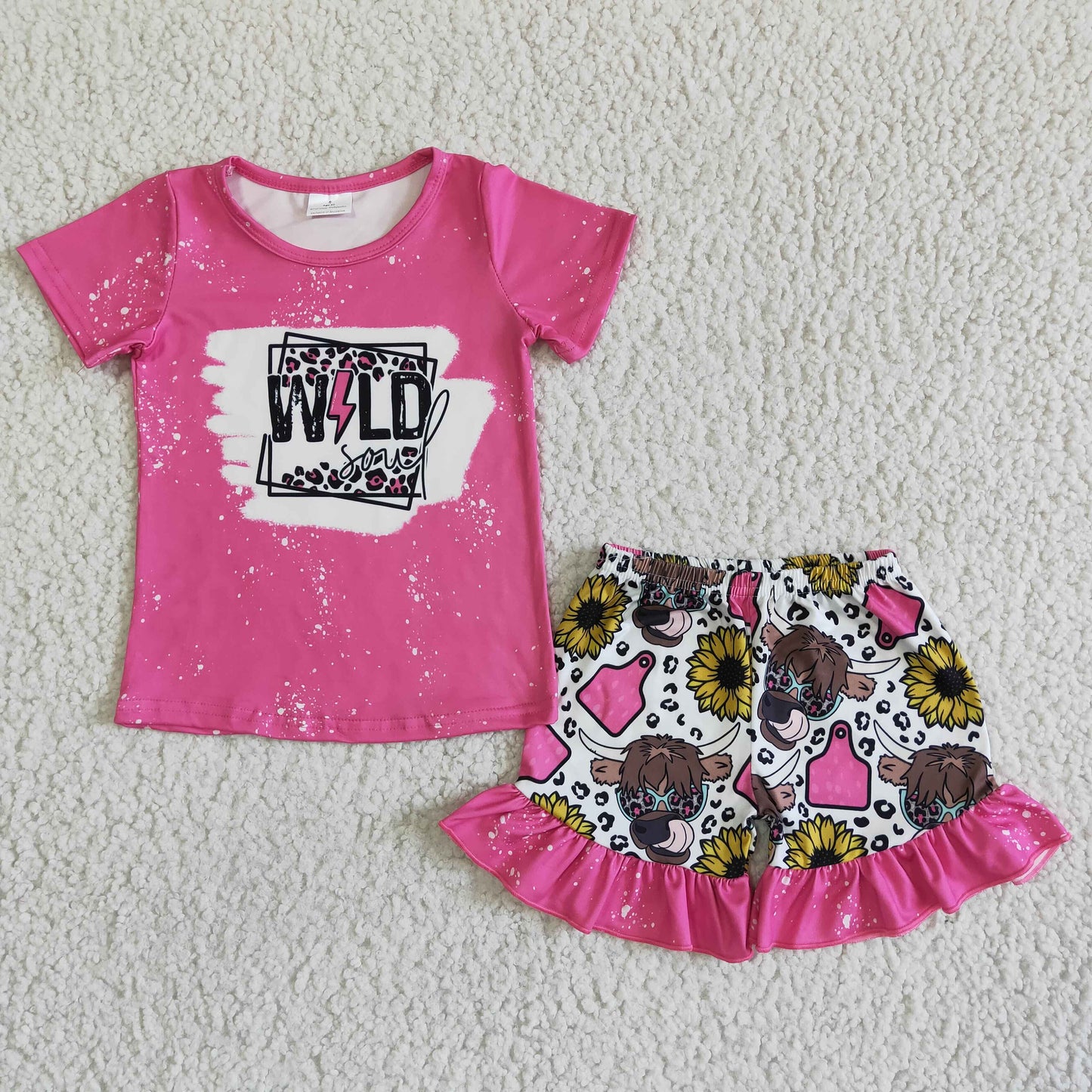 GSSO0067 Rose red letter short-sleeved top with printed shorts