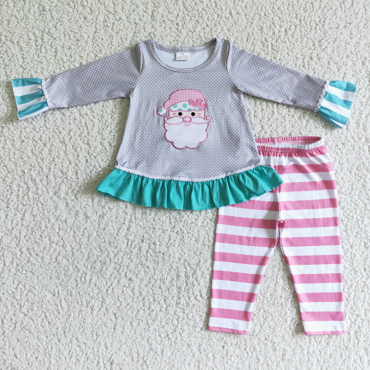 6 A11-27 Girls Santa Long Sleeve Striped Pant Suit