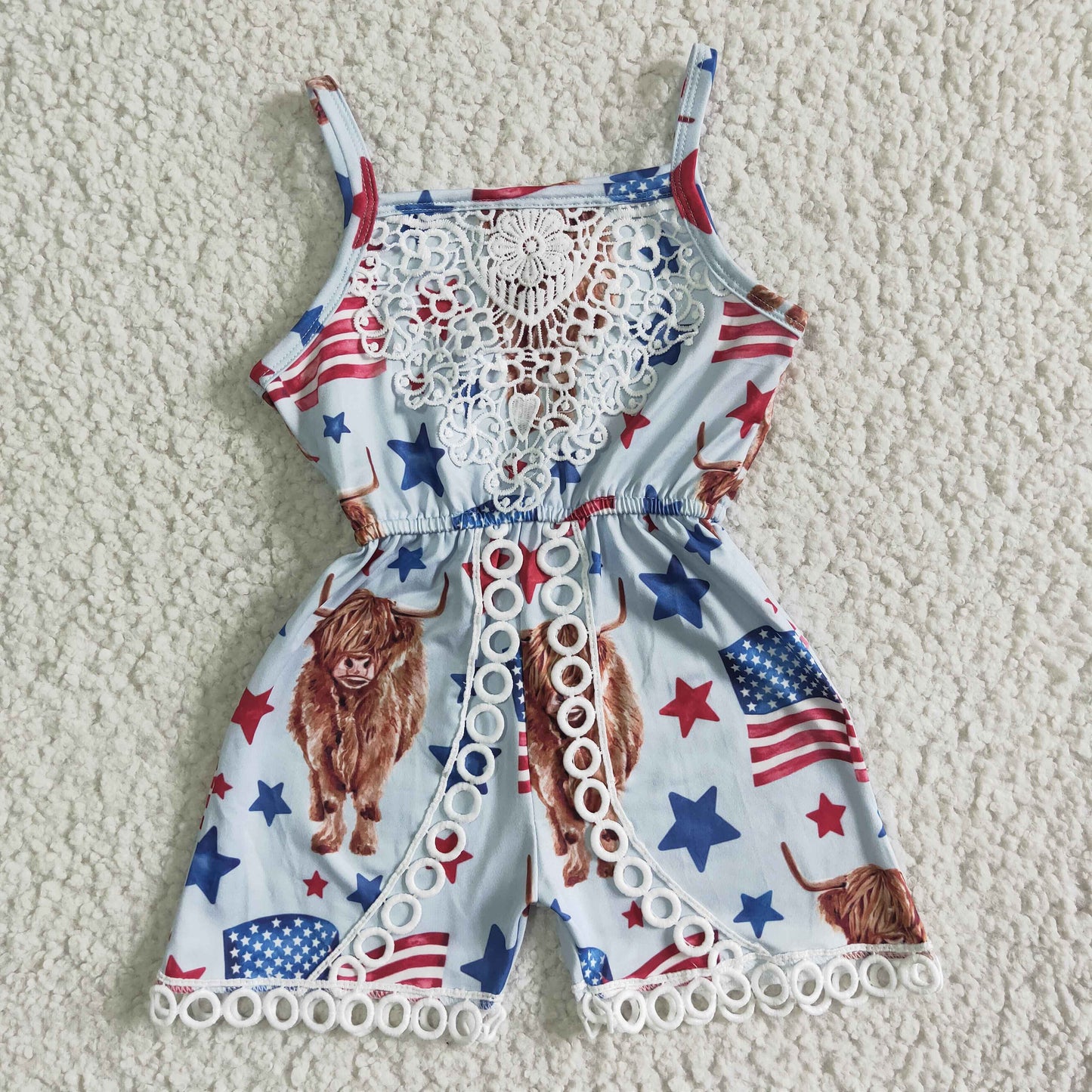 SR0053 Independence Day Clothing Cow Pattern Camisole Jumpsuit