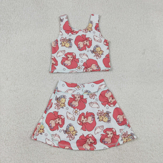 RTS NO MOQ（In Stock) Mermaid Princess Little Fish Blue Vest Skirt Yoga Set