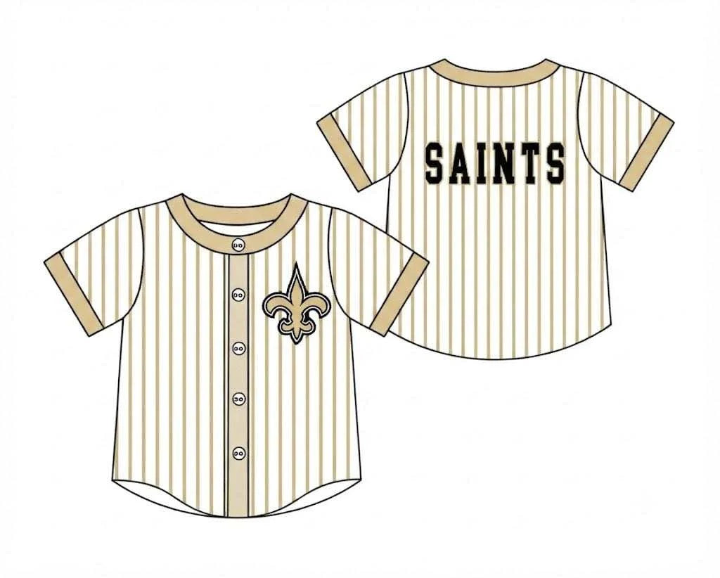 Custom Order Baby Boys Short Sleeve Saints Stripe Team Button T-shirts Top