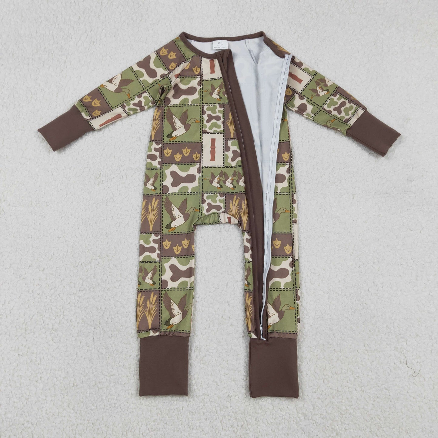 RTS NO MOQ（In Stock) LR2949 Duck Camouflage Check Zipper Long-Sleeve Jumpsuit