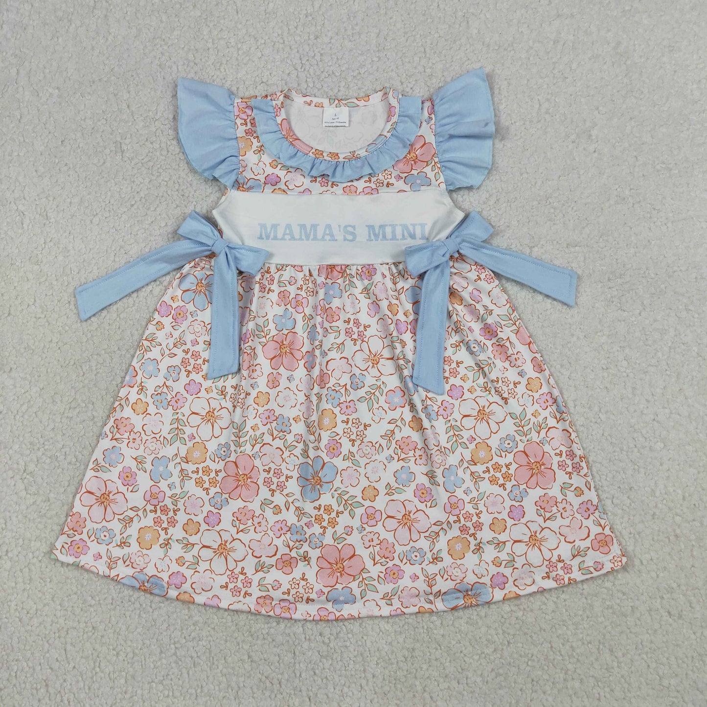 GSD3648 Kids Baby Girls Flutter Sleeve Mama's Mini Flowers Knee Length Dresses