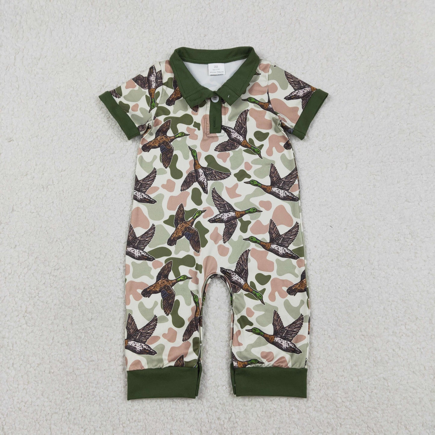 RTS NO MOQ（In Stock) SR3634 Duck Brown-Green Camouflage Button Collar Short-Sleeved Jumpsuit
