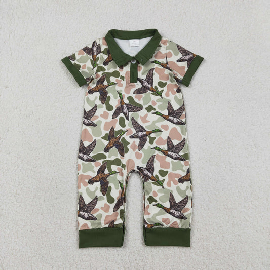 RTS NO MOQ(In Stock) SR3634 Duck Brown-Green Camouflage Button Collar Short-Sleeved Jumpsuit
