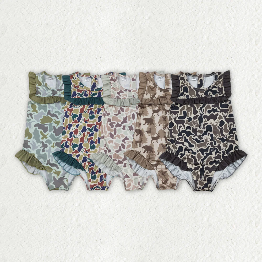 Sibling Baby Girls clothes camouflage sleeveless swimsuits