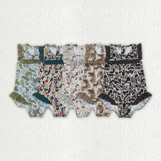 Sibling Baby Girls clothes camouflage sleeveless swimsuits