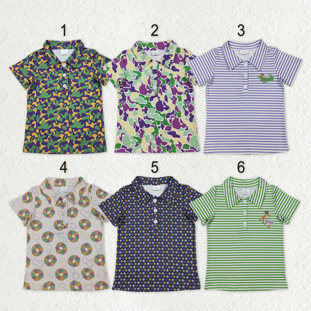 Sibling baby boys clothes mardi gras short sleeve tops