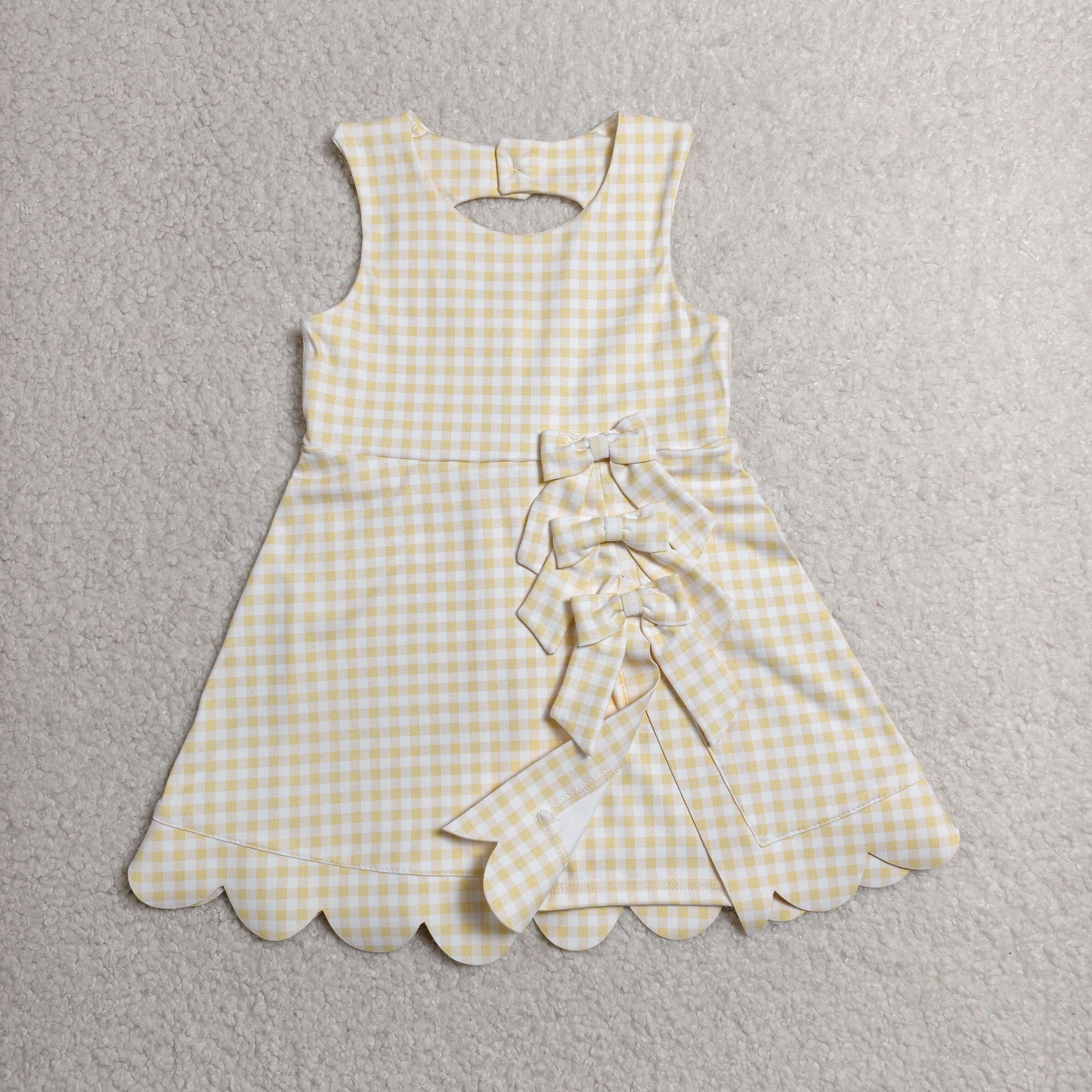 GSD3027 Kids Baby Girls Sleeveless Yellow Checked Yoga Shorts Short Scallop Knee Length Dresses