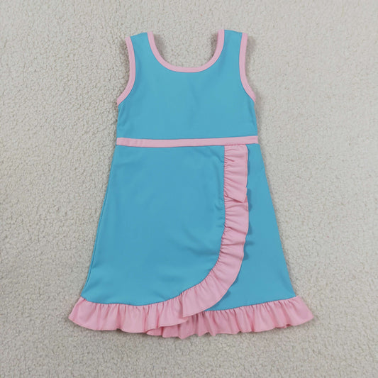 GSD4130 Kids Baby Girls Sleeveless Lake Blue Pink Yoga Active Short Knee Length Dress