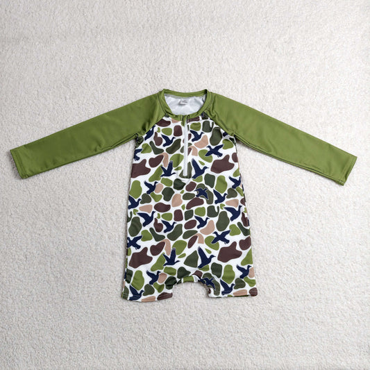 S0748 Kids Baby Boys Southern Green Camo Ducks Hunting Swimsuits
