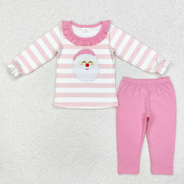 GLP1739 Baby Girls Christmas Pink Stripes Santa Top Pants Outfits Set