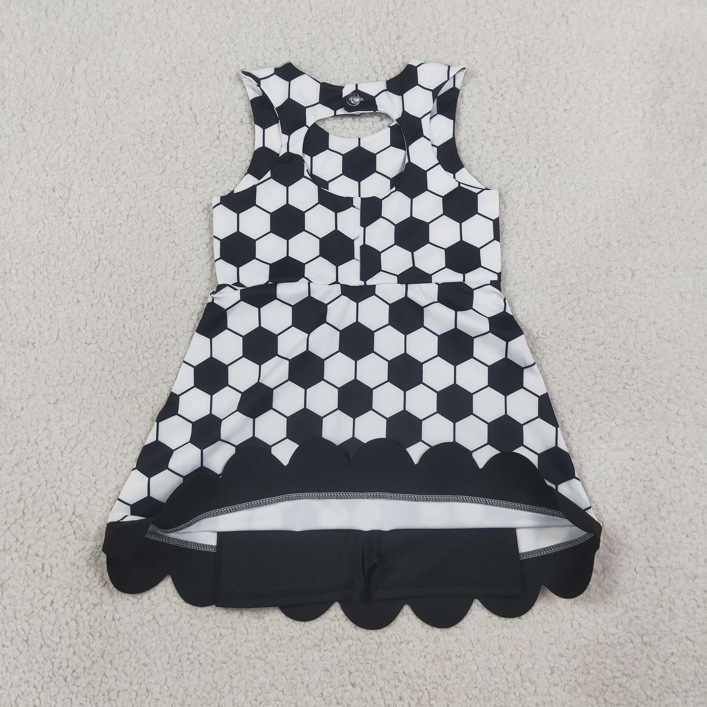 GSD4102 Kids Clothing Baby Girls Footballs Team Yoga Active Short Bows Scallop Knee Length Dress