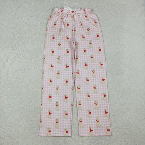 10.16 P0849 Baby Girls Pink Checked Dogs Hearts Valentine Pants With Belt