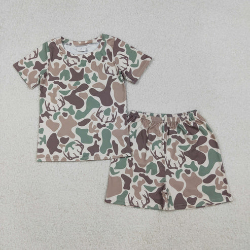 10.18 GSSO2708 Baby Girls Brown Deer Camo Top Shorts Western Pajamas Set
