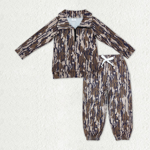 10.17 BT1035+P0649 Baby Boys Olive Camo Long Sleeves Pocket Zipper Pullover Top Jogger Pants Clothes Set