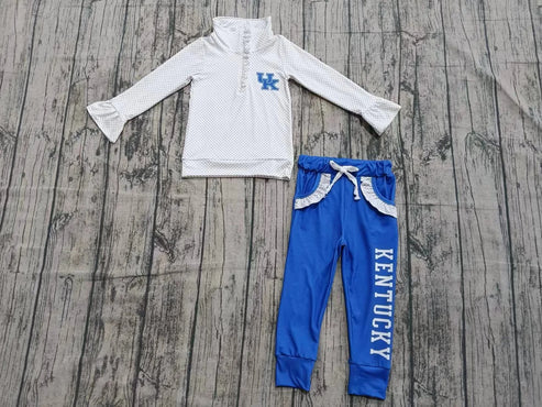 10.13  Custom Moq 8 Baby Girls Fall Football Team UK Pullover Top Pants Clothing Sets