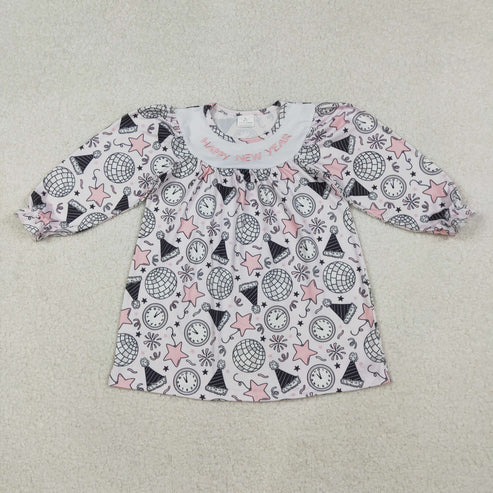 10.18 GLD1231 Baby Girls Long Ruffle Sleeves Happy New Year Knee length Dress