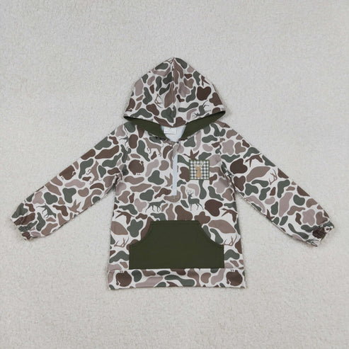 10.14 BT1304 Embroidery Baby Boys Dog Ducks Camo Long Sleeves Deer Pocket Zipper Western Hoodies