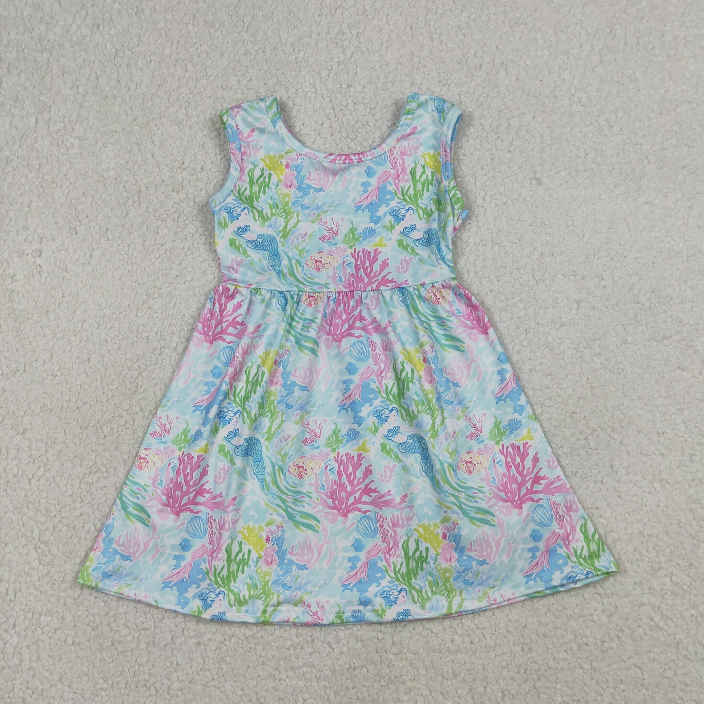 GSD3665 Kids Baby Girl Sleeveless Sea Plants Floral Knee Length Dresses