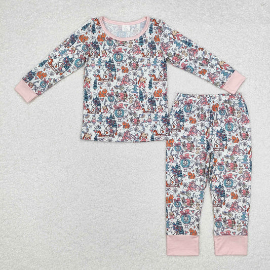 GLP1576 Baby Girls Christmas Bamboo Pajamas Clothes Set