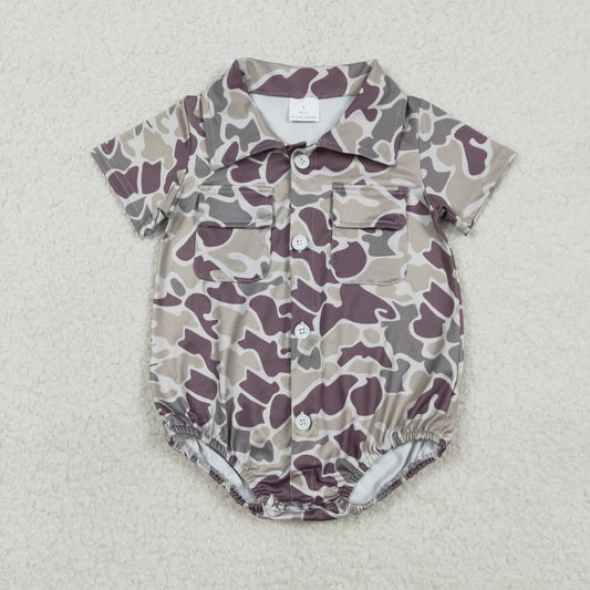 RTS NO MOQ（In Stock) Camouflage Pocket Button-Up Collar Short-Sleeved Jumpsuit