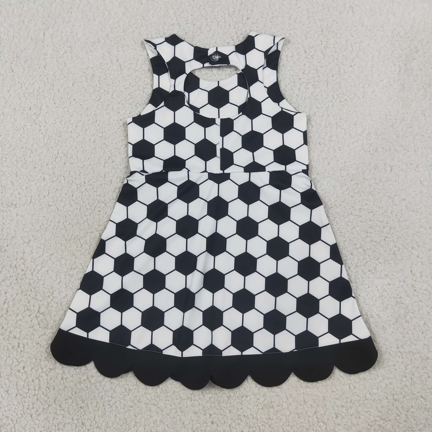 GSD4102 Kids Clothing Baby Girls Footballs Team Yoga Active Short Bows Scallop Knee Length Dress
