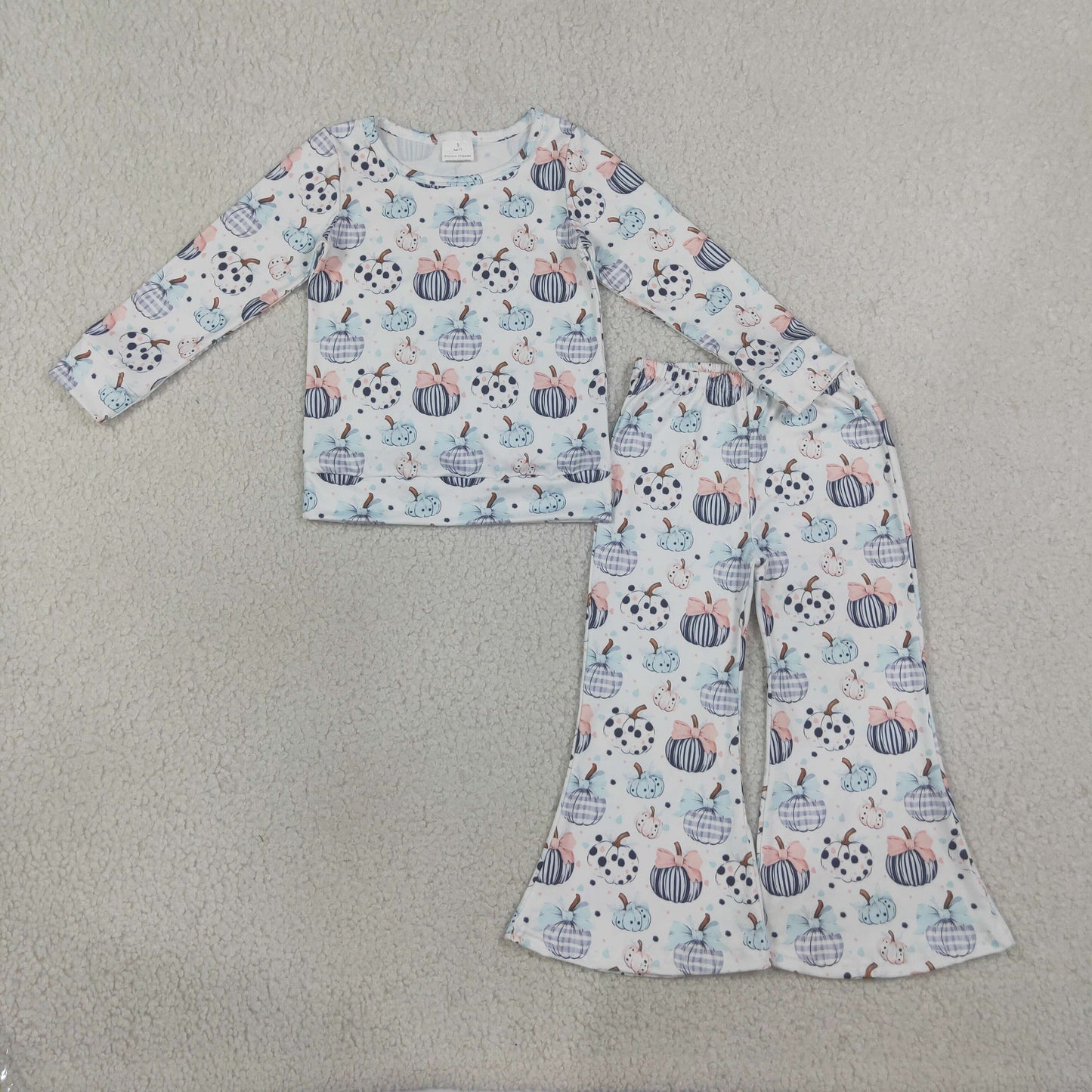 GLP3403 Kids Clothing Baby Girls Bows Pumpkins Shirt Top Flare Pant Fall Clothes Sets
