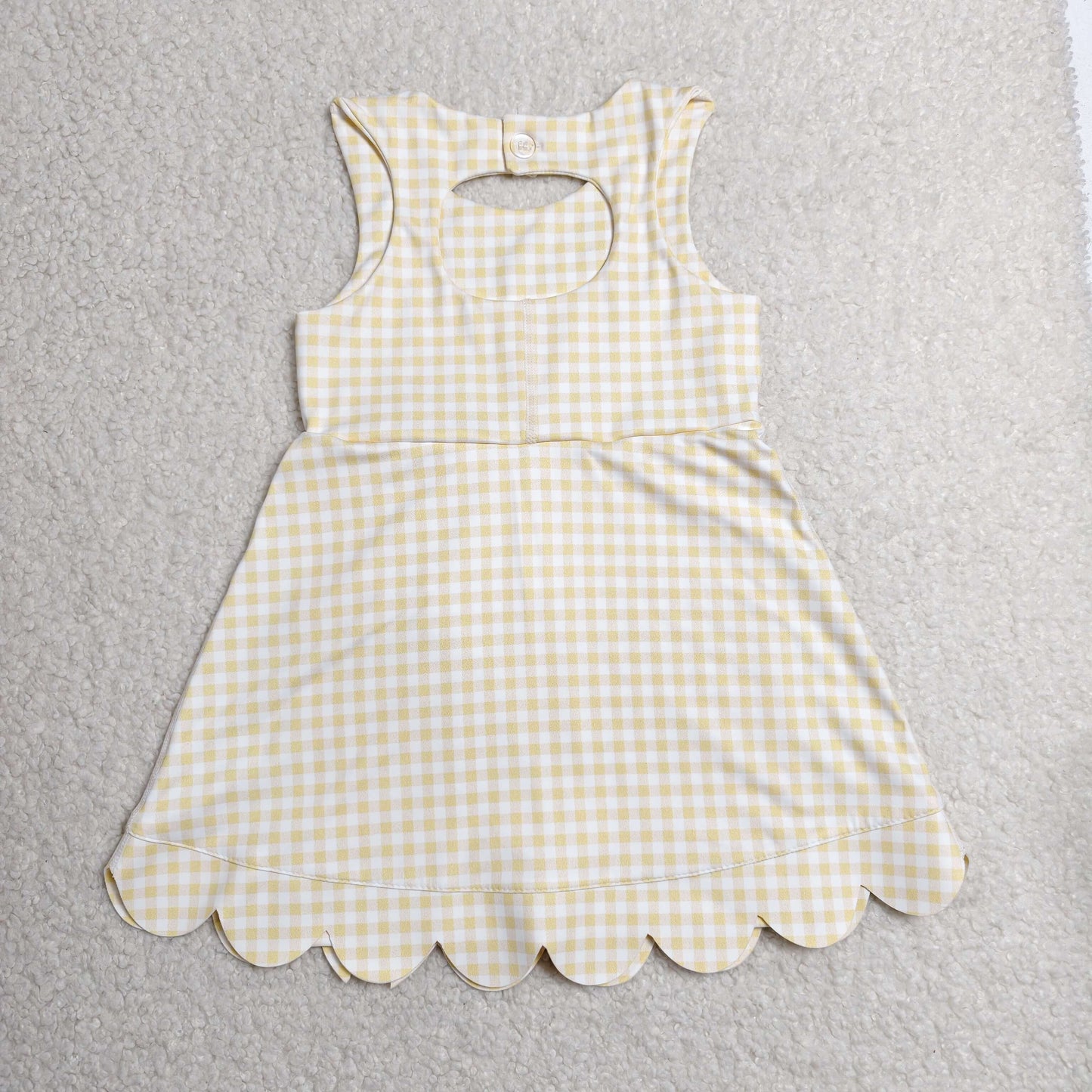 GSD3027 Kids Baby Girls Sleeveless Yellow Checked Yoga Shorts Short Scallop Knee Length Dresses