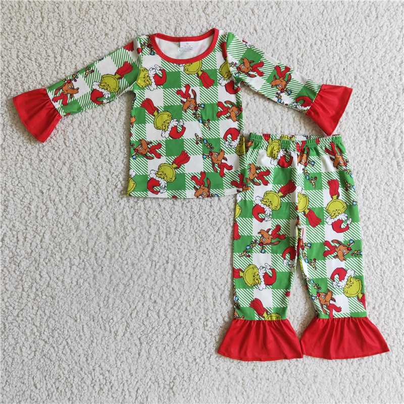 Sibling Baby Boys Christmas Plaid Green Bell Pants Sets