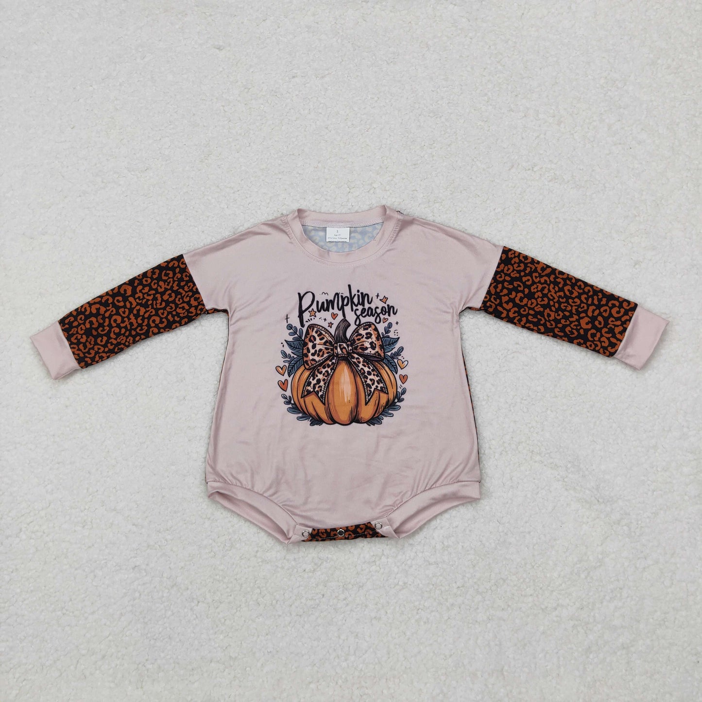 LR1723 Baby Infant Girls Halloween Pumpkins Season Leopard Long Sleeve Romper