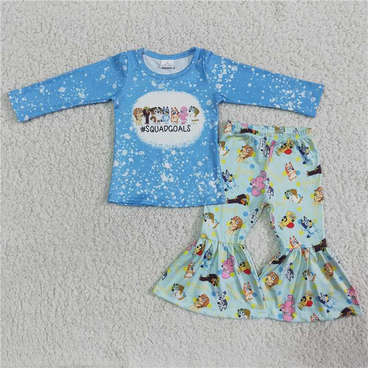 6 A19-4 bluey blue top flared pants suit