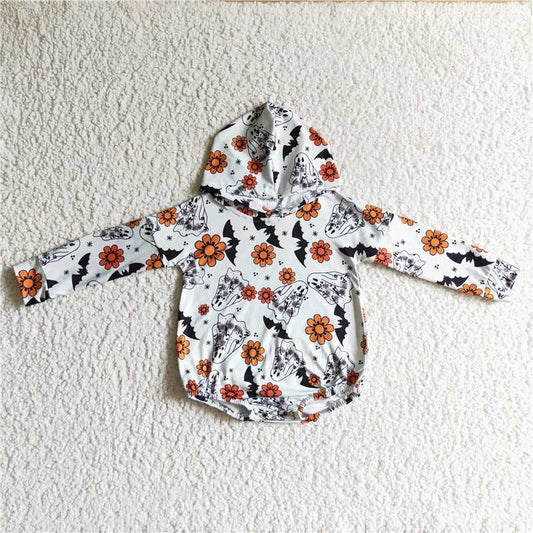 LR0160 Ghost Flower Bat white hooded long-sleeved jumpsuit