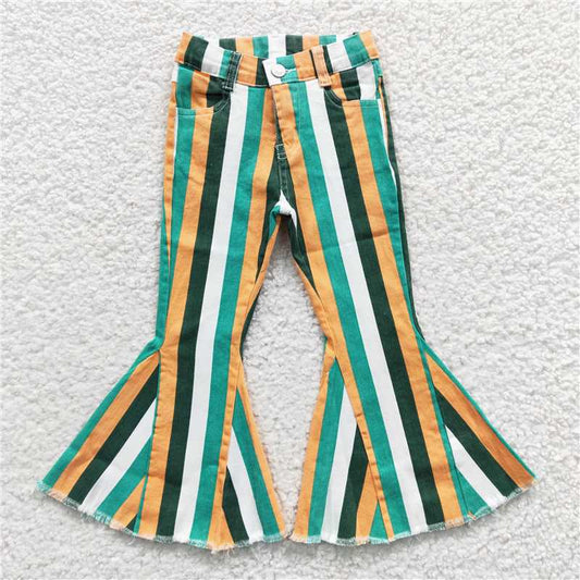 P0131 Green and orange striped denim pants