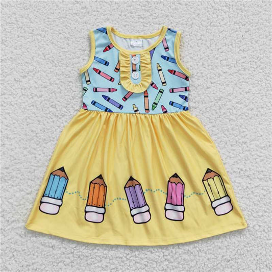 GSD0383 Back-to-school pencil yellow sleeveless dress