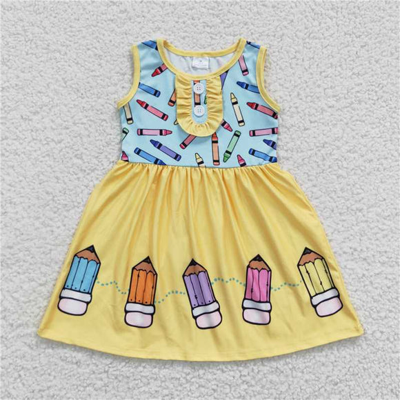 GSD0383 Back-to-school pencil yellow sleeveless dress