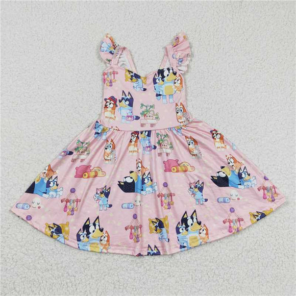 GSD0422 Cartoon dog bluey Bluey pink flysleeve dress