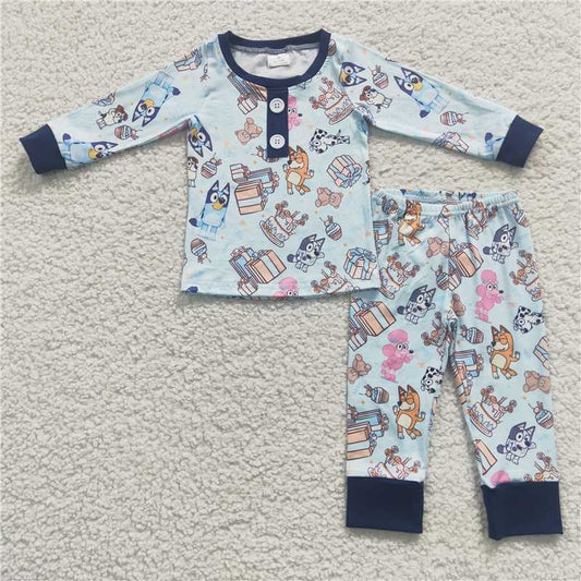 BLP0184 happy birthday Cartoon bluey Blue long sleeve pants suit