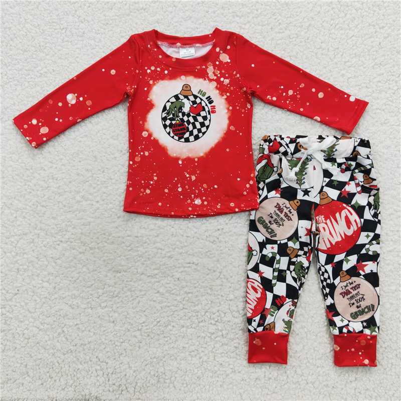 Sibling Baby Girls Boys Christmas Red Ball Bell Bottom Pants Clothes Sets