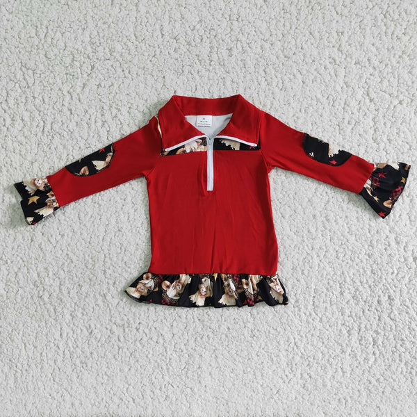 6 A8-3 Girls Christmas Cow Long Sleeve Shirts